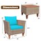 Modern Patio Conversation Set 3 Piece Rattan Sofas with Cushions Acacia Coffee Table